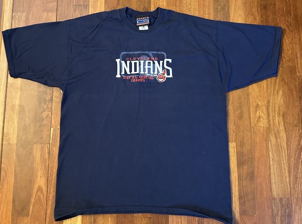 VTG Cleveland Indians 1997 A.L. Central Champs MLB Baseball TShirt Embroidery XL